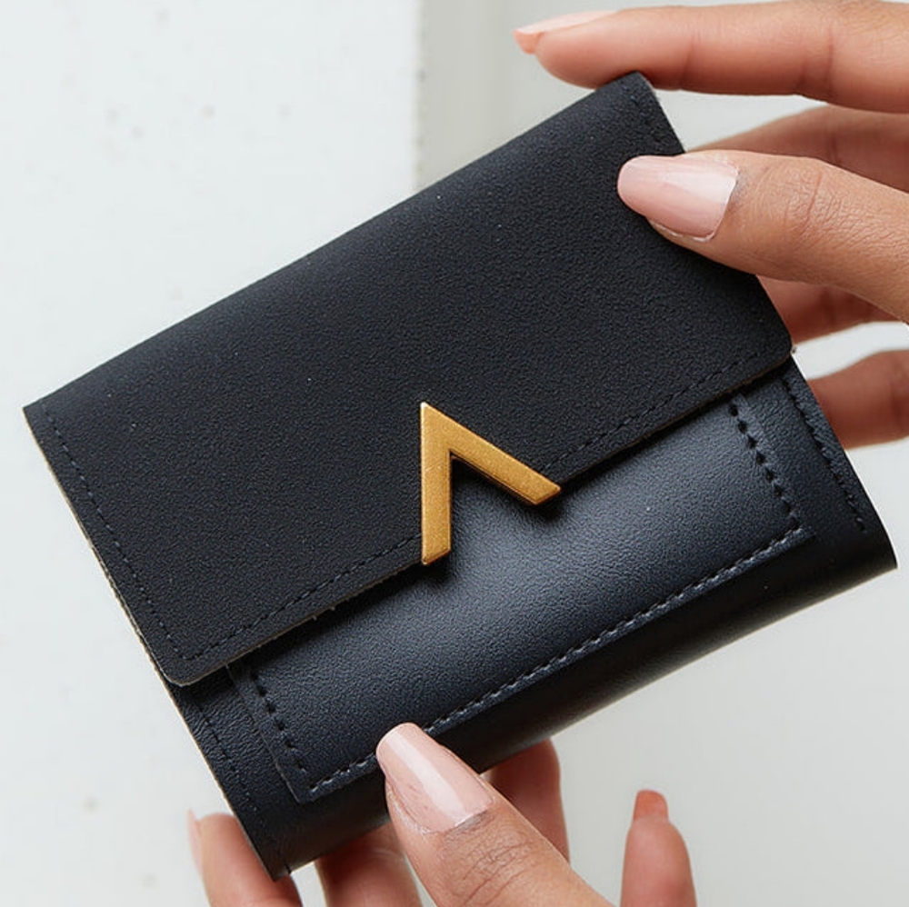 Black Wallet with Gold V